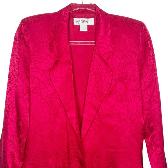 ARGENTI Blazer Jacket Notch Lapel Single Breasted Pure Silk Jacquard Red Size 4 - Picture 3 of 8